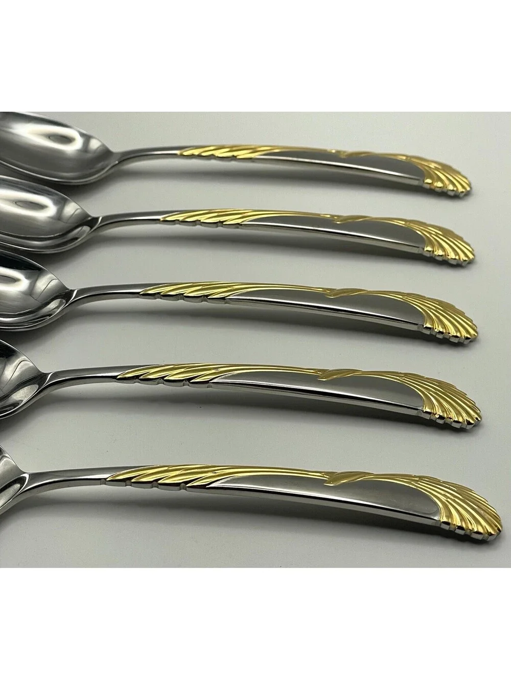(5) Sasaki WINGS Gold Accent Gerald Patrick Stainless Teaspoon Lot ~ 6.5”